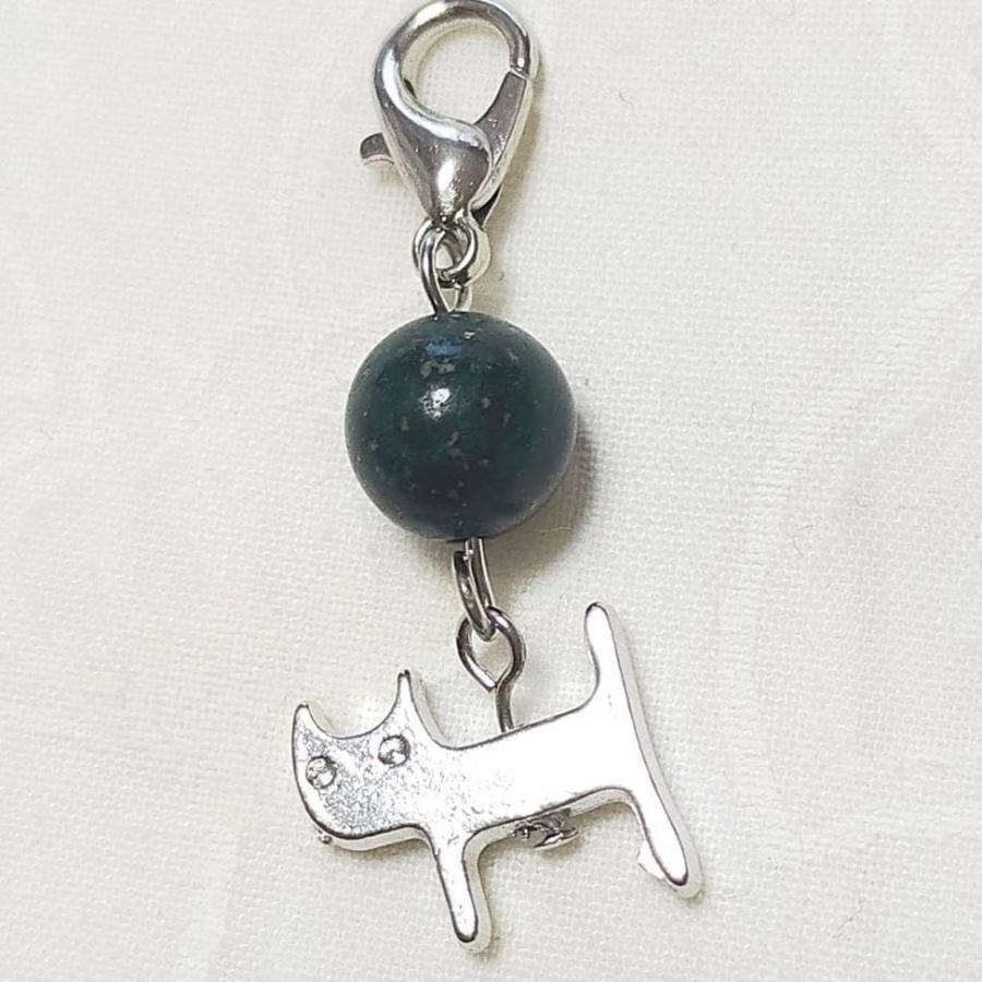 アズロマラカイト cats ねこ ネコ 猫ちゃん カニカン付 天然石 チャーム バッグチャーム キーホルダー スマホアクセサリー マスクピアス お守り ハロウィン | 