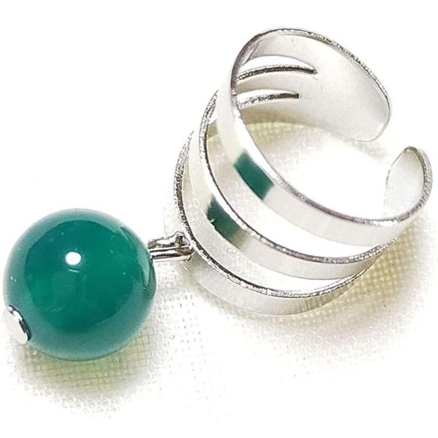 グリーン瑪瑙 めのう メノウ イヤーカフ片耳 天然石 ノンホール イヤリング パワーストーン アクセサリー 開運 リフレッシュ | 