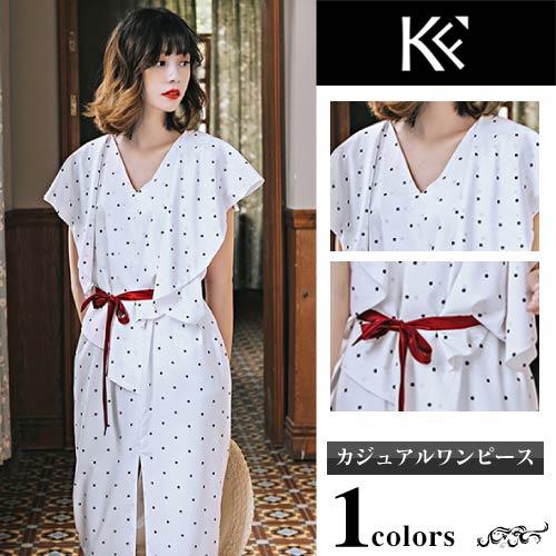 超美品 ワンピース レディース 40代 きれいめ 50代 30代 上品 ドレス ドット Vネック ウエストリボン スリット オープニング大放出セール Www Doctor Plan Com
