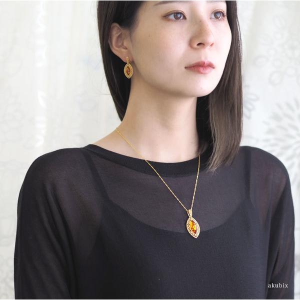 天然石 琥珀 ゴールドネックレス ペンダント 50cmチェーン付 誕生日