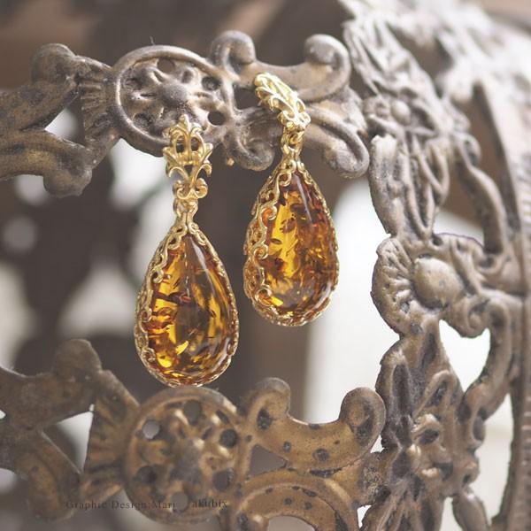 天然石 琥珀 ゴールドピアス K18Goldヴェルメイユ アクセサリー