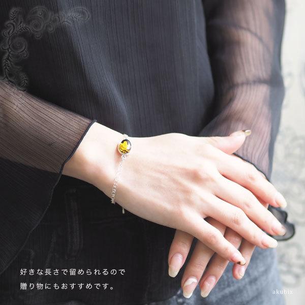 天然琥珀 手彫り薔薇カメオ シルバーチェーンブレスレット Silver925