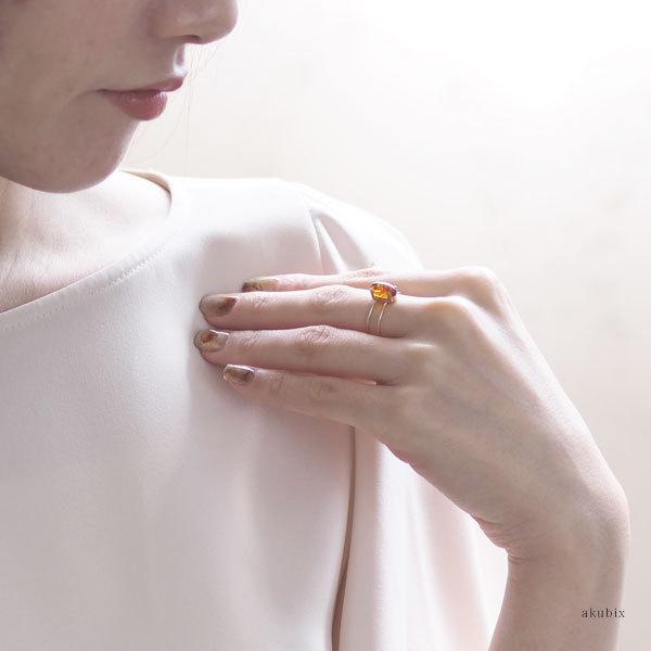 天然石 デザインリング 琥珀 指輪 こはくアクセサリー ゴールド