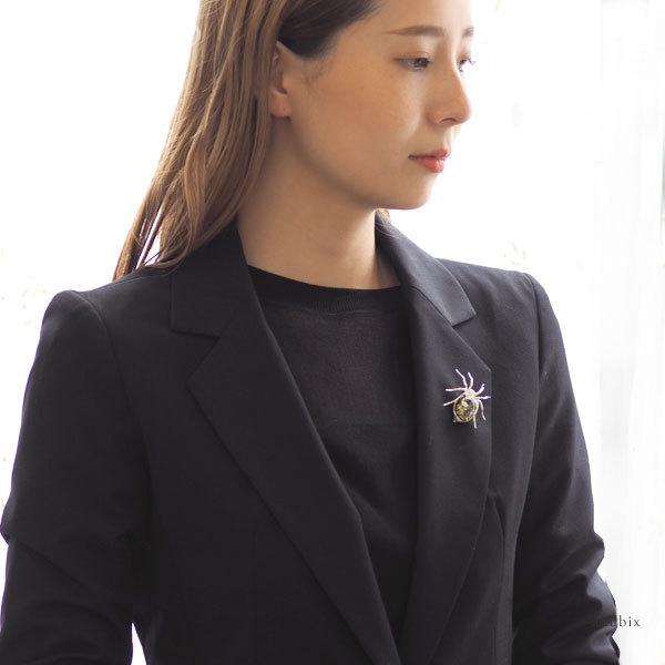 天然石 琥珀 クモブローチ シルバー ハンドメイド スパイダー