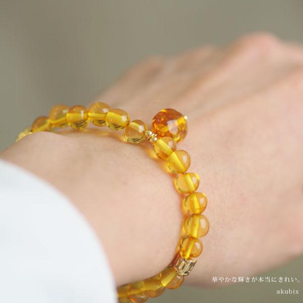 天然琥珀 アジャスター付きゴールドブレスレット こはく 天然石