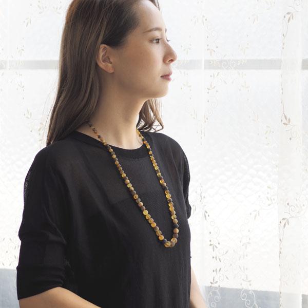 ロングネックレス 琥珀 つや消しマットアンバー 送料無料