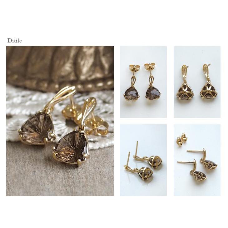 スモーキークォーツ ピアス『Olga』 K14ゴールド Gold 天然石