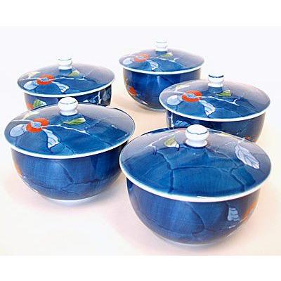有田焼 フタ付五客湯のみ 高級 茶器 和食器 湯のみ 五客湯のみ 濃柿五