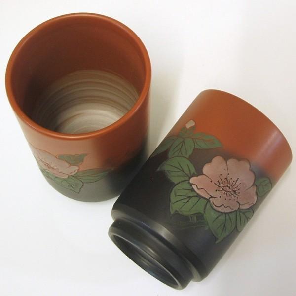 常滑焼 湯のみ セット 石龍作 窯変山茶花彫 夫婦湯のみ ようへん