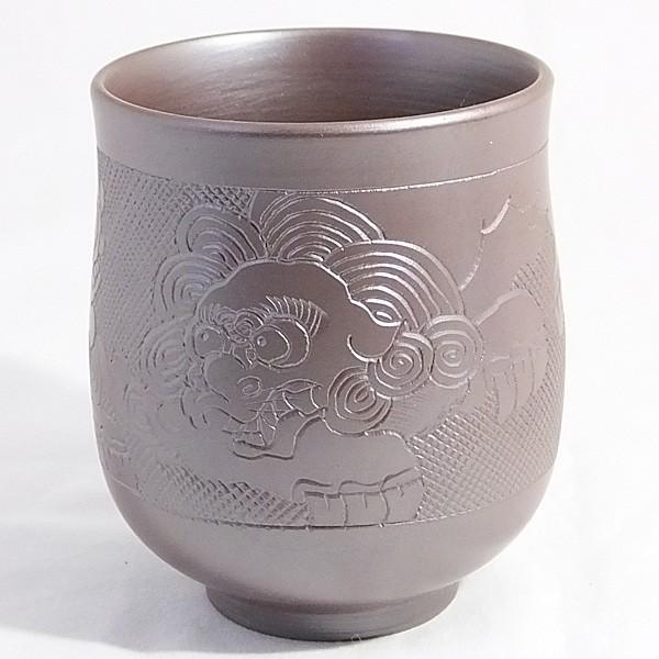 万古焼 湯のみ セット 伝統工芸士 市川祥司作 唐獅子彫 夫婦湯のみ 木