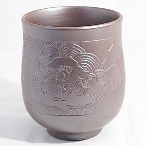万古焼 湯のみ セット 伝統工芸士 市川祥司作 唐獅子彫 夫婦湯のみ 木
