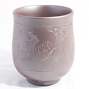 万古焼 湯のみ セット 伝統工芸士 市川祥司作 唐獅子彫 夫婦湯のみ 木