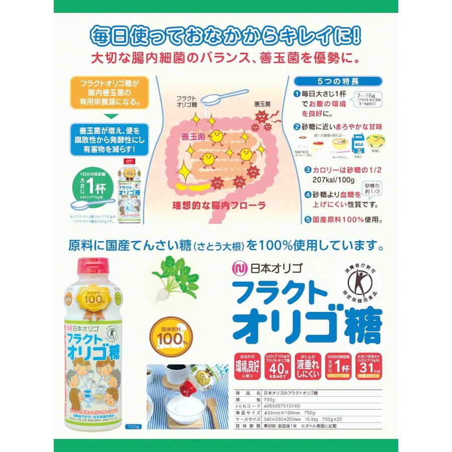日本オリゴ フラクトオリゴ糖 700g 20本 シロップ 液体 無添加 国産 オリゴ糖 トクホ 血糖値 便秘 ヨーグルト 腸活 ダイエット 純度 お菓子 甘味料 (フラクト20)の画像