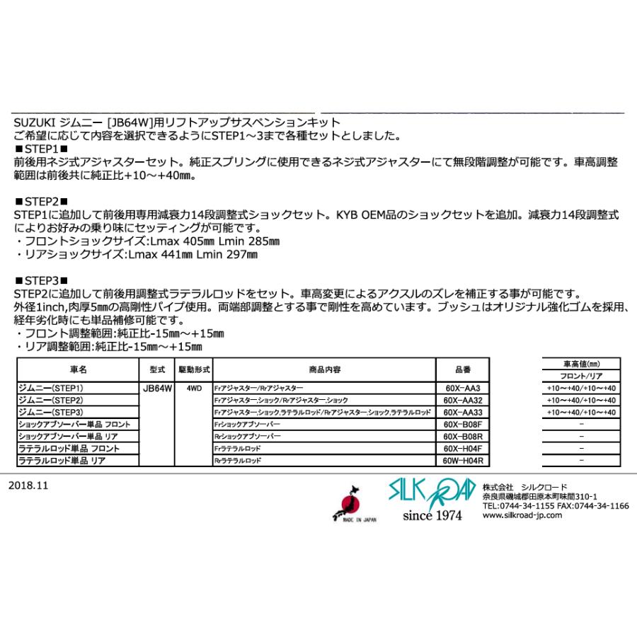 ジムニー JB64W (STEP2)  4WD JB74 シエラ ノマド JC74W リフトアップキット シルクロード 60X-AA32 車高アップの画像