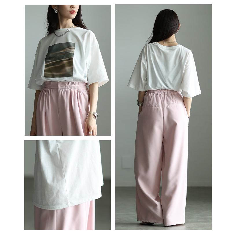 レディース トップス カットソー Tシャツ 接触冷感 UVカット マーブル プリント 半袖 オフホワイト 大人可愛い 大人 可愛い 30代 40代 50代 60代 サワアラモードの画像