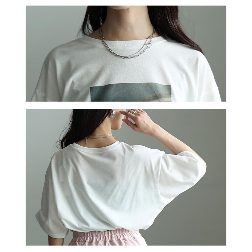 レディース トップス カットソー Tシャツ 接触冷感 UVカット マーブル プリント 半袖 オフホワイト 大人可愛い 大人 可愛い 30代 40代 50代 60代 サワアラモードの画像