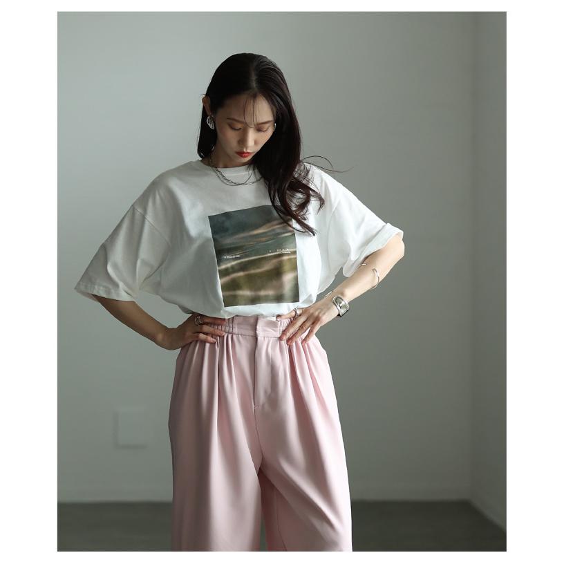 レディース トップス カットソー Tシャツ 接触冷感 UVカット マーブル プリント 半袖 オフホワイト 大人可愛い 大人 可愛い 30代 40代 50代 60代 サワアラモードの画像