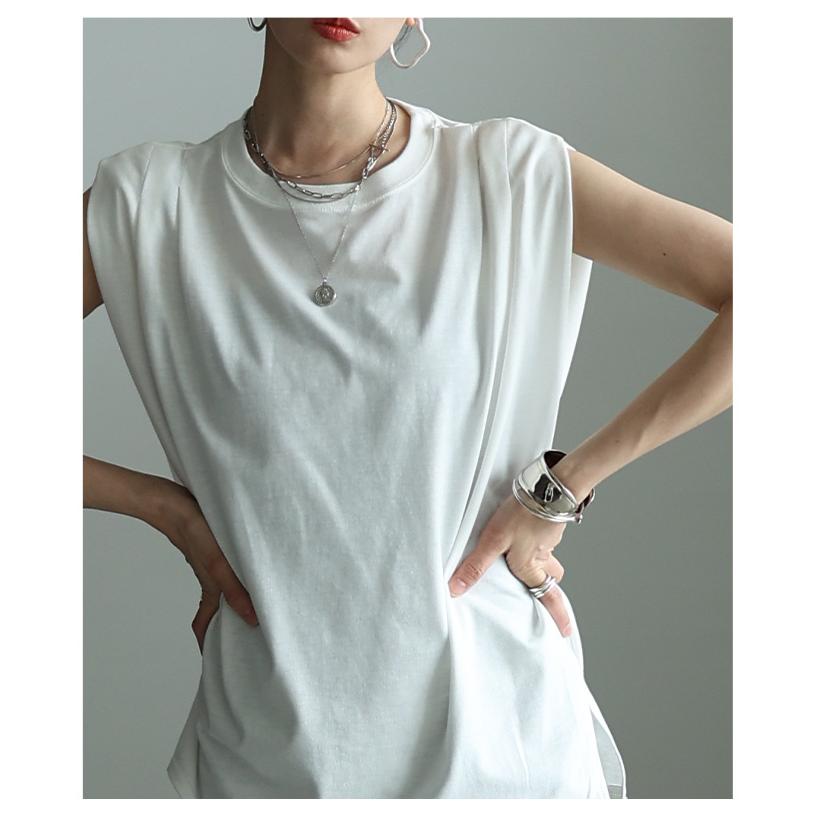 レディース トップス カットソー Tシャツ タック フレンチスリーブ 接触冷感 UVカット 黒 白 大人可愛い 大人 可愛い 30代 40代 50代 60代 サワアラモードの画像
