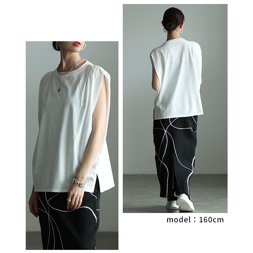 レディース トップス カットソー Tシャツ タック フレンチスリーブ 接触冷感 UVカット 黒 白 大人可愛い 大人 可愛い 30代 40代 50代 60代 サワアラモードの画像