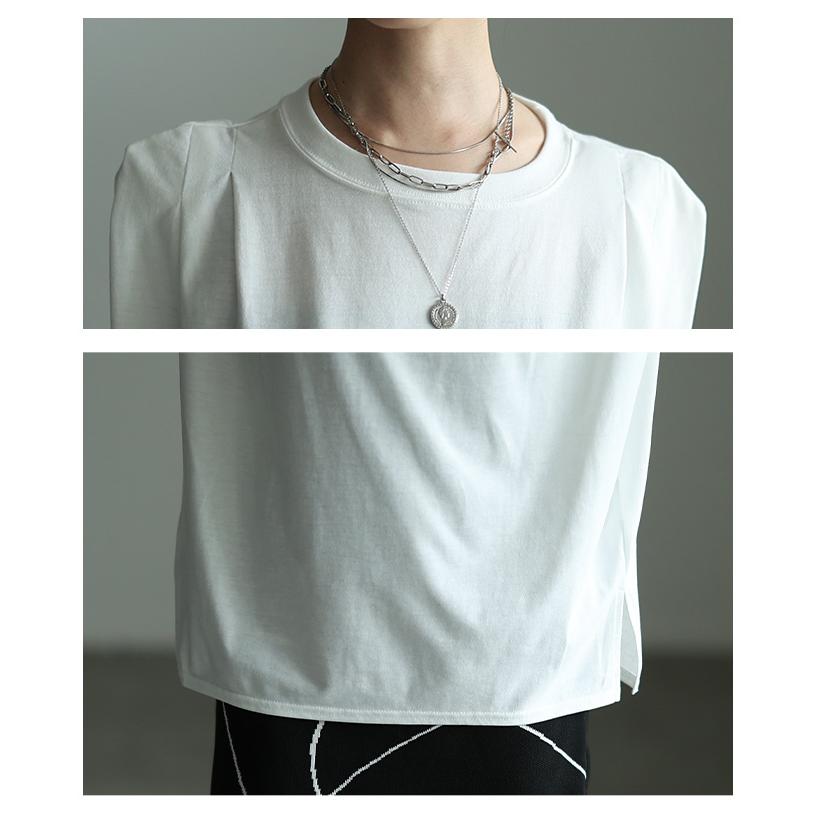 レディース トップス カットソー Tシャツ タック フレンチスリーブ 接触冷感 UVカット 黒 白 大人可愛い 大人 可愛い 30代 40代 50代 60代 サワアラモードの画像