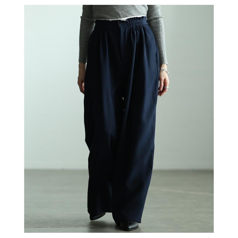 レディース パンツ ワイド ロング タック ハイウエスト レイヤード風 ジッパーフライ ポケット 大人可愛い 大人 可愛い 30代 40代 50代 60代 サワアラモード