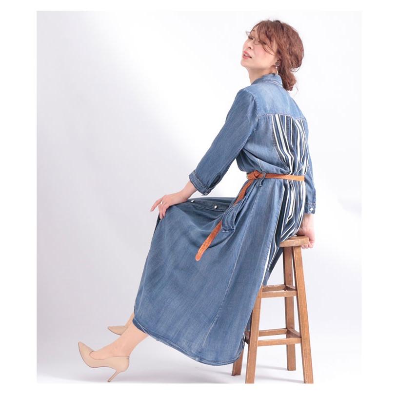 デニムワンピース ワンピース 七分袖 膝下丈 ストライプ ベルト付 春コーデ デニム レディース レディス サワアラモード 大人 可愛い 洋服 30代 40代 50代 60代 Aljp211 Sawa A La Mode サワアラモード 通販 Yahoo ショッピング