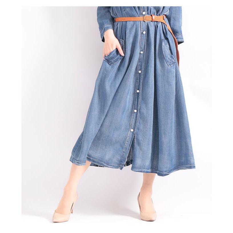 デニムワンピース ワンピース 七分袖 膝下丈 ストライプ ベルト付 春コーデ デニム レディース レディス サワアラモード 大人 可愛い 洋服 30代 40代 50代 60代 Aljp211 Sawa A La Mode サワアラモード 通販 Yahoo ショッピング