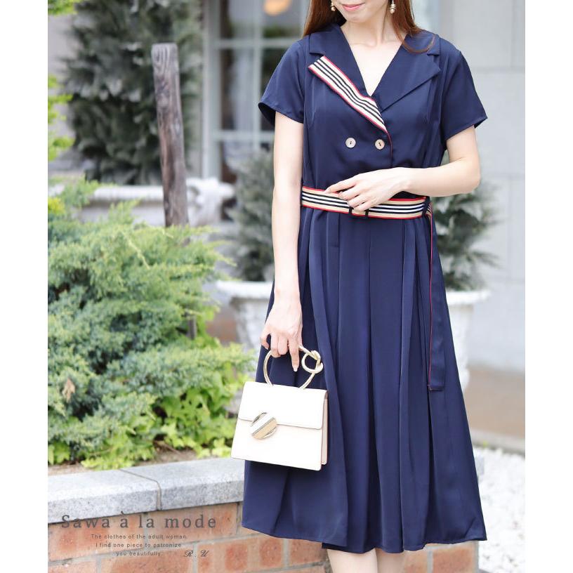 レディース ワンピース マリン 紺 ネイビー 半袖 ミモレ丈 膝下丈 夏 大人可愛い 40代 レディースファッション 50代女性 ファッション 60代 ミセスファッション Aljp274 Sawa A La Mode サワアラモード 通販 Yahoo ショッピング