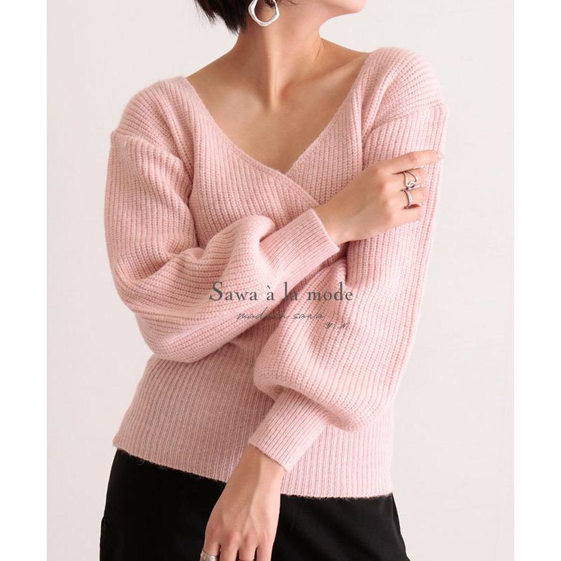 レディース トップス 長袖 ニット カシュクール ボリューム袖 バルーンスリーブ ピンク 無地 春 秋 冬服 サワアラモード 大人 可愛い 洋服 30代 40代 50代 60代 Aljp322 Sawa A La Mode サワアラモード 通販 Yahoo ショッピング