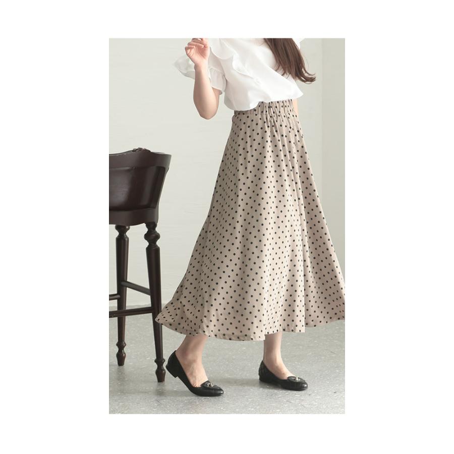 レディース ボトムス スカート 茶 ブラウン ロング丈 足首丈 ドット柄  