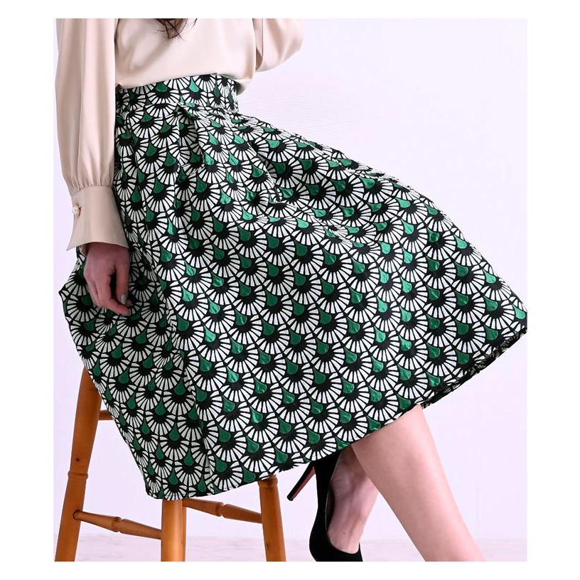 レディース ファッション スカート フレア Aライン モダン柄 ミモレ丈 ピンク グリーン 大人可愛い 40代 レディースファッション 50代女性 ファッション 60代 Aljun 121 Sawa A La Mode サワアラモード 通販 Yahoo ショッピング