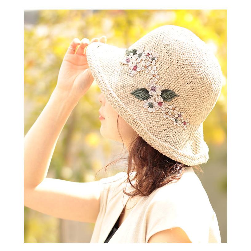 Sawa a la mode レディース 帽子 ベージュ 黒 花モチーフ