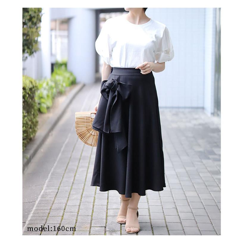 レディース ボトムス スカート フレア リボン ロング 春服 夏服 黒 大人可愛い 40代 レディースファッション 50代女性 ファッション 60代 ミセスファッション Aljun 3 Sawa A La Mode サワアラモード 通販 Yahoo ショッピング