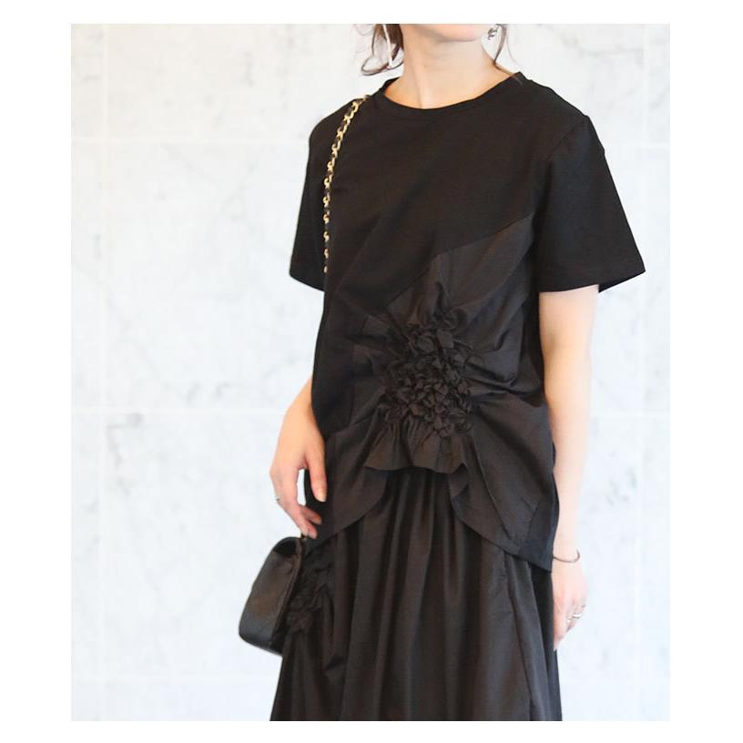 レディース トップス カットソー Tシャツ ブラック 黒 半袖 無地 コットン 夏服 綿 大人可愛い 40代 レディースファッション 50代女性 ファッション 60代 ミセスの画像