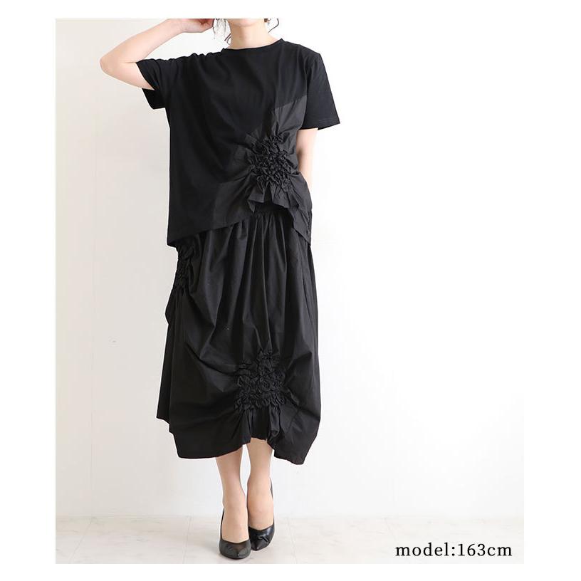 レディース トップス カットソー Tシャツ ブラック 黒 半袖 無地 コットン 夏服 綿 大人可愛い 40代 レディースファッション 50代女性 ファッション 60代 ミセスの画像