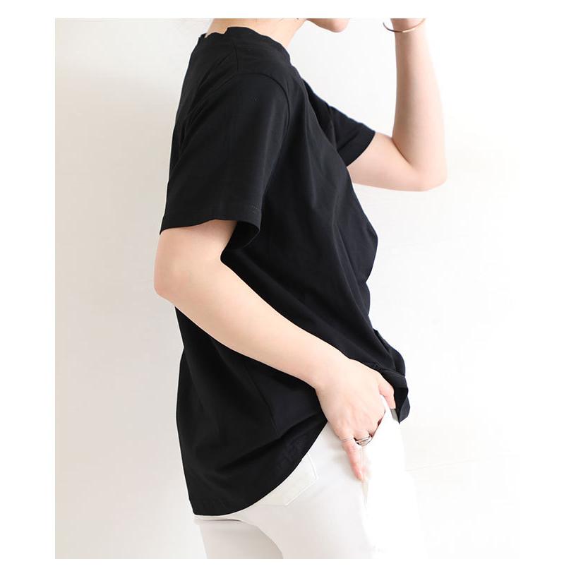 レディース トップス カットソー Tシャツ ブラック 黒 半袖 無地 コットン 夏服 綿 大人可愛い 40代 レディースファッション 50代女性 ファッション 60代 ミセスの画像
