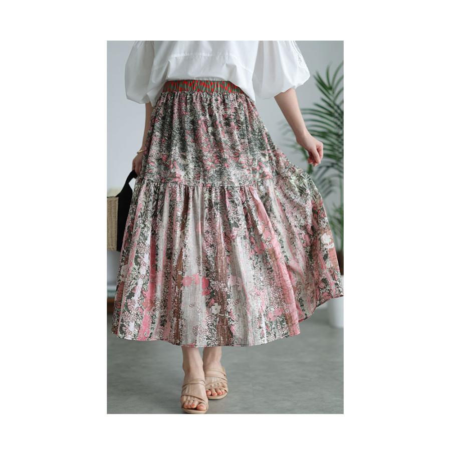 PINKHOUSE 花柄 ピコフリル ロングスカート フレア ウエストゴム スカート フレア レディース ロング ウエストゴム 花柄 フラワー