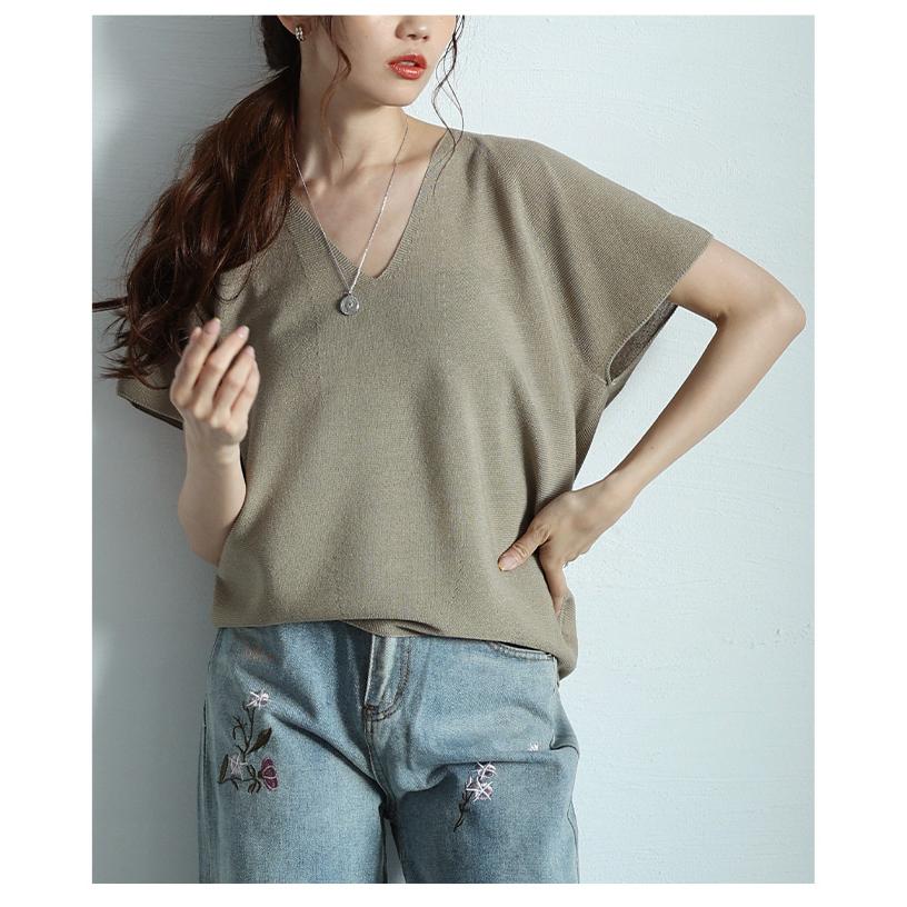 THOMBROWN ネイビー サマーニット S Sawa a la mode レディース トップス サマーニット Vネック 半袖
