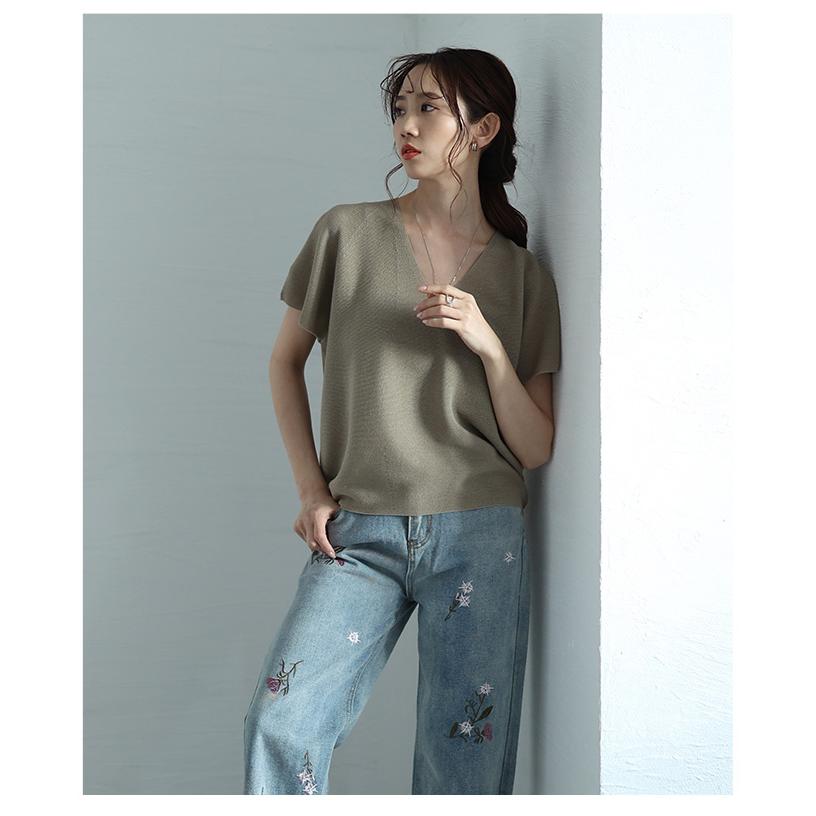 peep inside head サマーニット　ブラウン Sawa a la mode レディース トップス サマーニット Vネック 半袖
