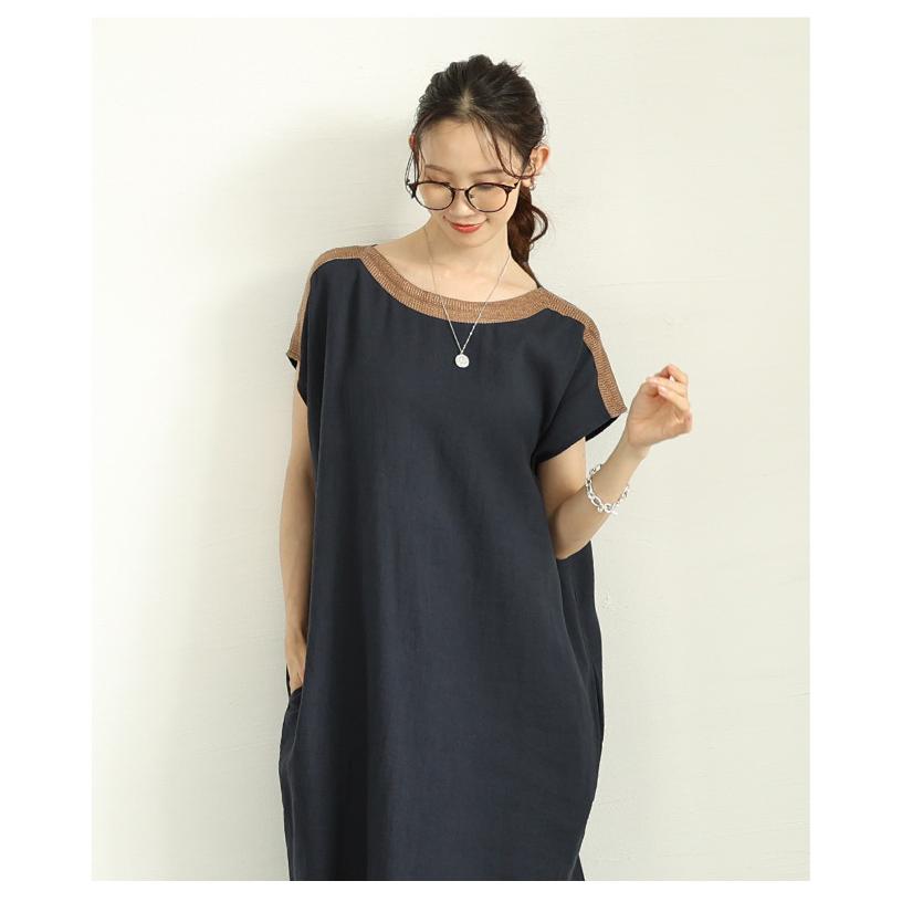 レディース ワンピース チュニック 紺 ネイビー レッド アイボリー 半袖 ミモレ コットン リネン 夏 大人可愛い きれいめ 30代 40代 50代 女性   イベントセールの画像