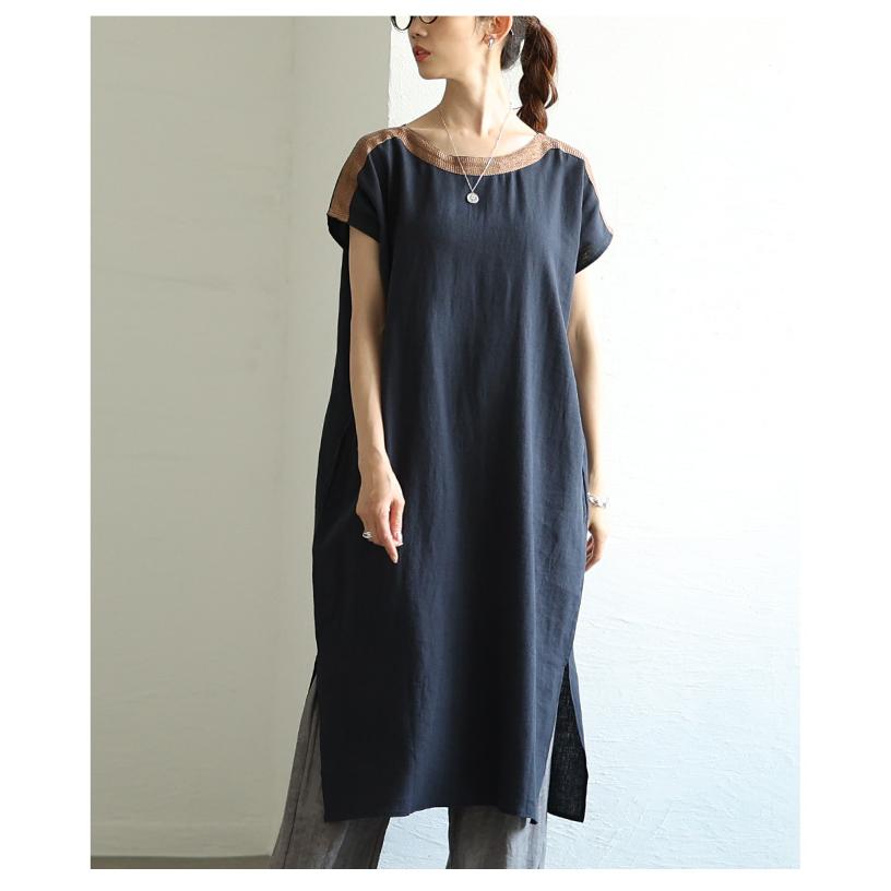 レディース ワンピース チュニック 紺 ネイビー レッド アイボリー 半袖 ミモレ コットン リネン 夏 大人可愛い きれいめ 30代 40代 50代 女性   イベントセールの画像