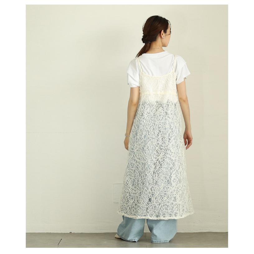 ワンピース レディース レース コード刺繍 キャミソール ロング シアー 重ね着 ブラック ホワイト 大人可愛い 大人 可愛い 30代 40代 50代 60代  イベントセールの画像