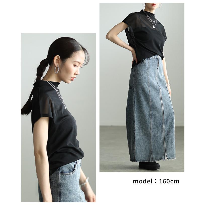 レディース トップス カットソー シアー ハイネック モックネック 半袖 フレンチ レイヤード 大人可愛い 大人 可愛い 30代 40代 50代 60代 サワアラモードの画像