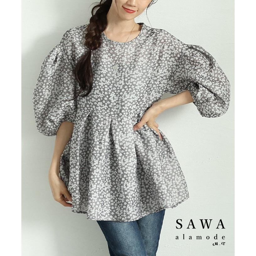 SRMOM花柄パフスリーブ半袖トップス Sawa a la mode（サワアラモード） レディース トップス 花柄 総柄