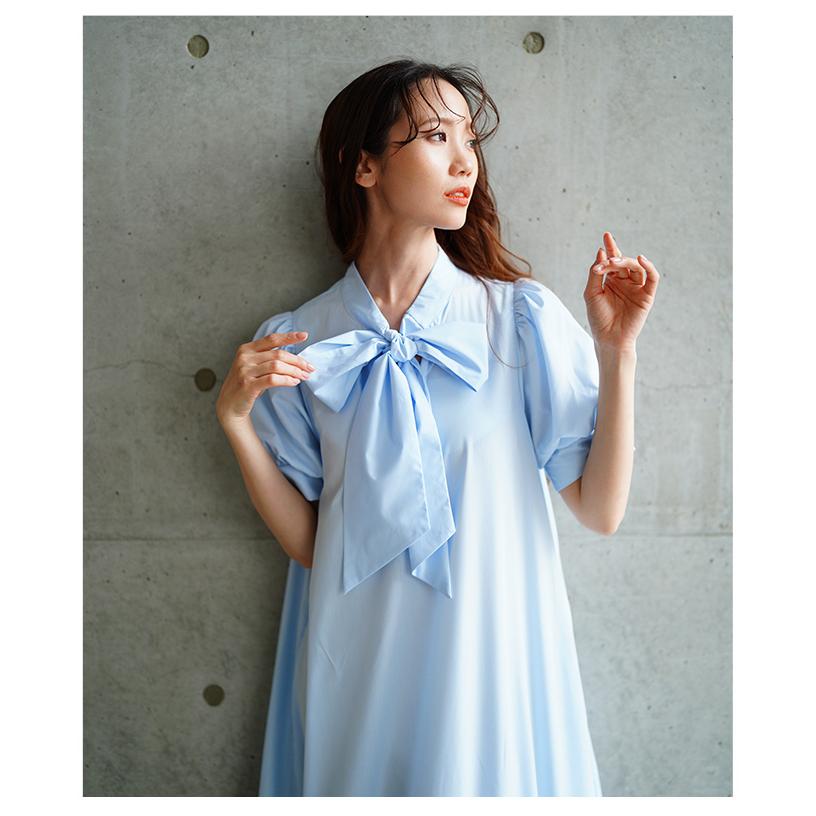 レディース ワンピース ブラック 黒 ピンク ブルー 半袖 パフスリーブ ロング リボン ティアード 夏 大人可愛い きれいめ 30代 40代 50代 女性   イベントセールの画像