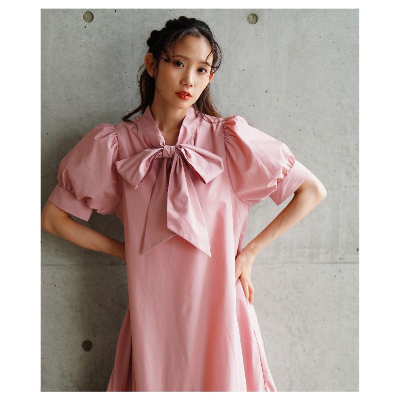 レディース ワンピース ブラック 黒 ピンク ブルー 半袖 パフスリーブ ロング リボン ティアード 夏 大人可愛い きれいめ 30代 40代 50代 女性   イベントセールの画像