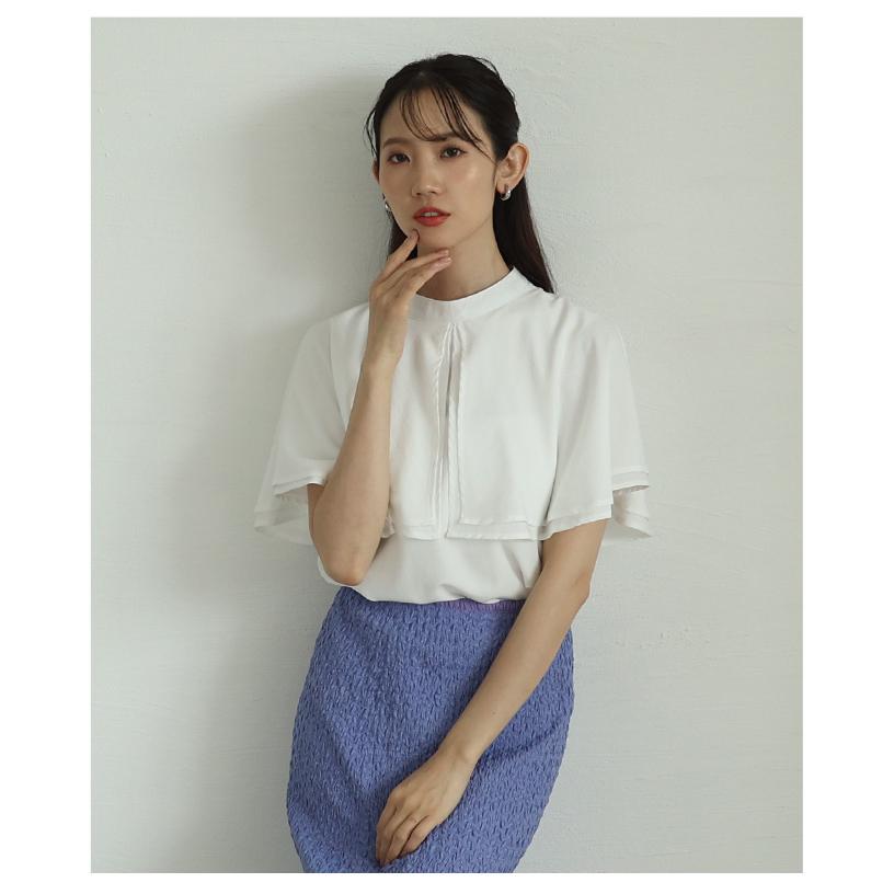 レディース トップス ブラウス シャツ ブラック 黒 オフホワイト オレンジ 半袖 ケープ襟 無地 夏服 大人可愛い きれいめ 30代 40代 50代 女性   イベントセールの画像