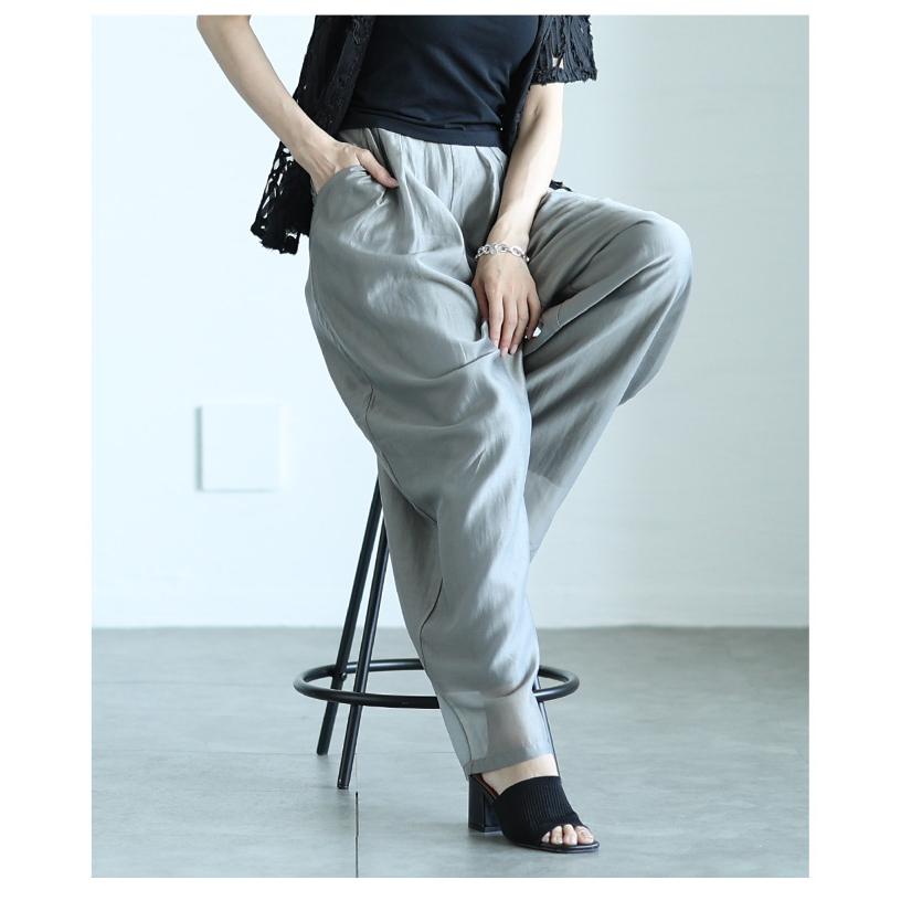 レディース ボトムス パンツ ズボン モカ ブラック ブルー ロング シアー タック ハイウエスト 夏服 大人可愛い きれいめ 30代 40代 50代 女性 サワアラモード_20