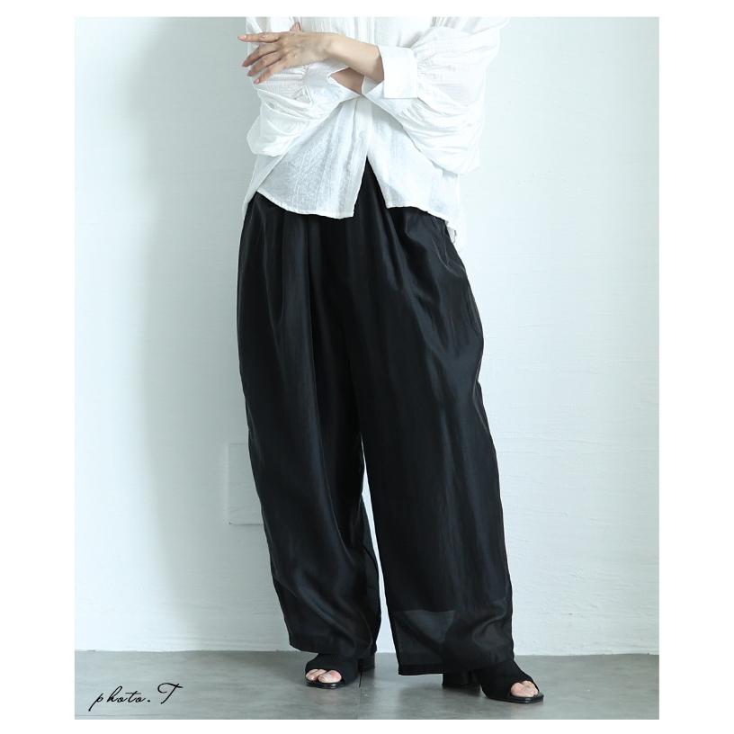 レディース ボトムス パンツ ズボン モカ ブラック ブルー ロング シアー タック ハイウエスト 夏服 大人可愛い きれいめ 30代 40代 50代 女性 サワアラモード_5