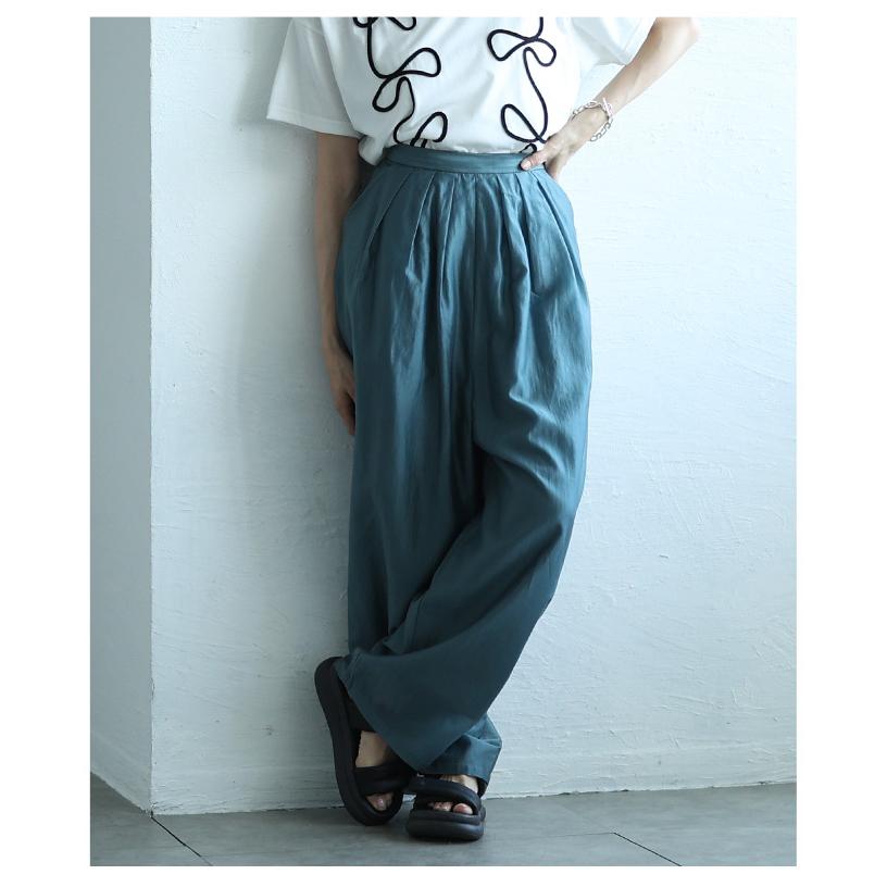 レディース ボトムス パンツ ズボン モカ ブラック ブルー ロング シアー タック ハイウエスト 夏服 大人可愛い きれいめ 30代 40代 50代 女性 サワアラモード_10